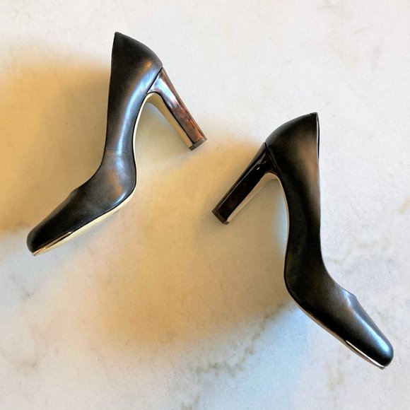 Banana Republic black leather pump high chunky heel shoes (size 10) - Picture 10 of 12